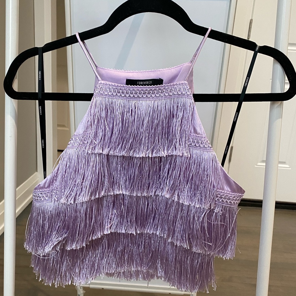 Satin Violet Fringe Crop Top